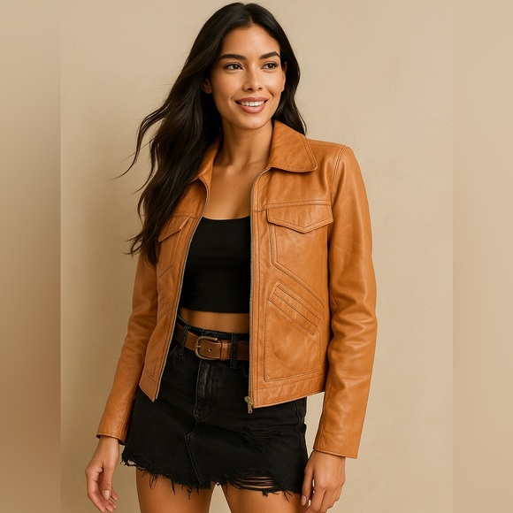 Reed Sportswear Jackets & Blazers - Reed Genuine Leather Jacket – Tan Caramel Color Classic Style